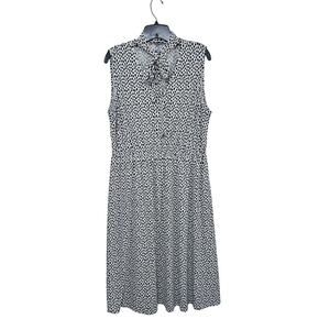 Adrianna Papell Black White Speckled Midi Tie Sleeveless Dress Size XL Stretchy